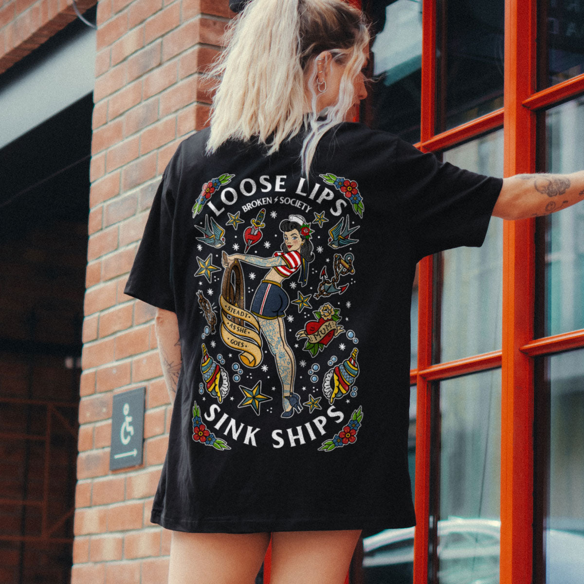 Loose Lips Sink Ships T-Shirt (Unisex)-Tattoo Clothing, Tattoo T-Shirt, EP01-Broken Society