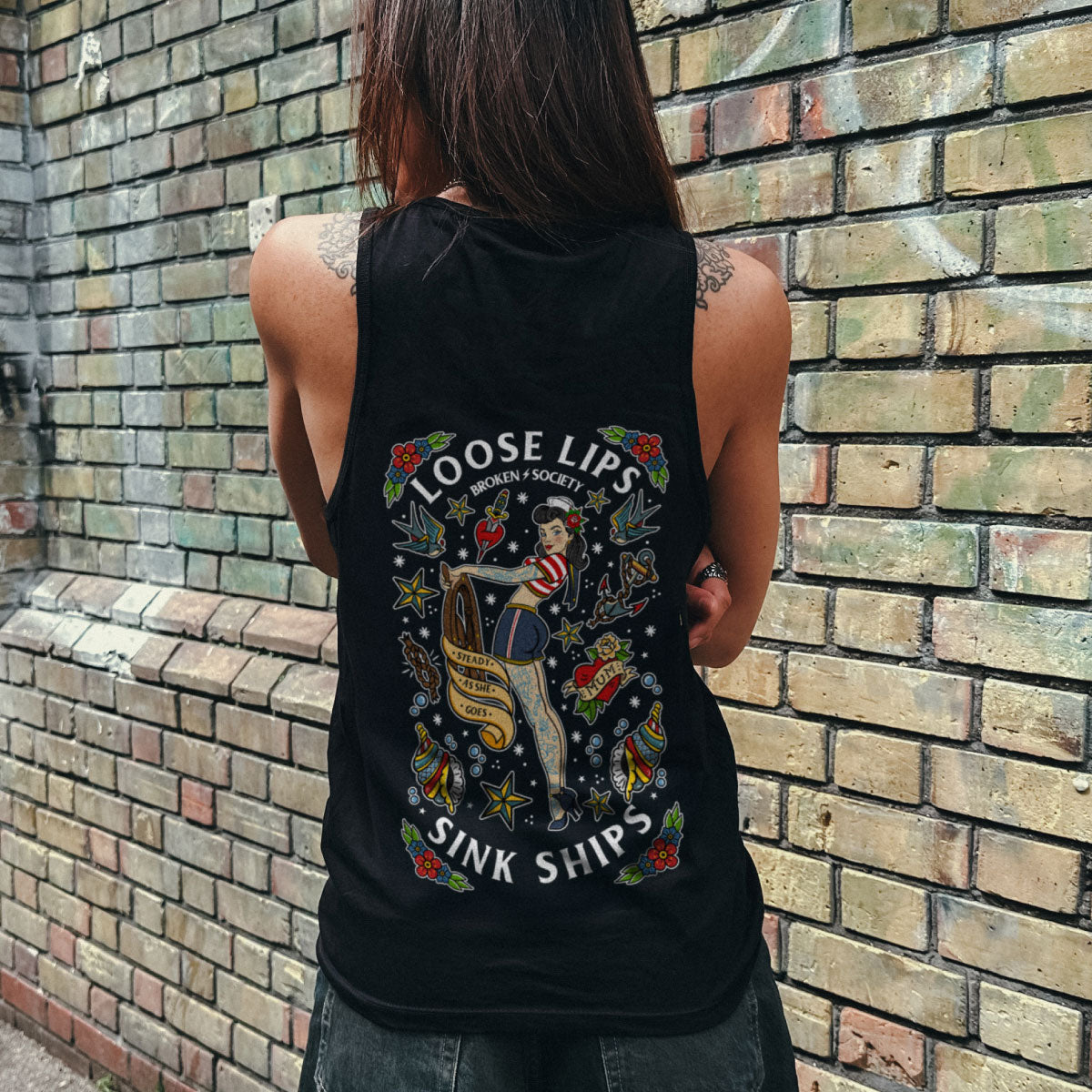 Loose Lips Sink Ships Tank (Unisex)-Tattoo Clothing, Tattoo Tank, 03980-Broken Society