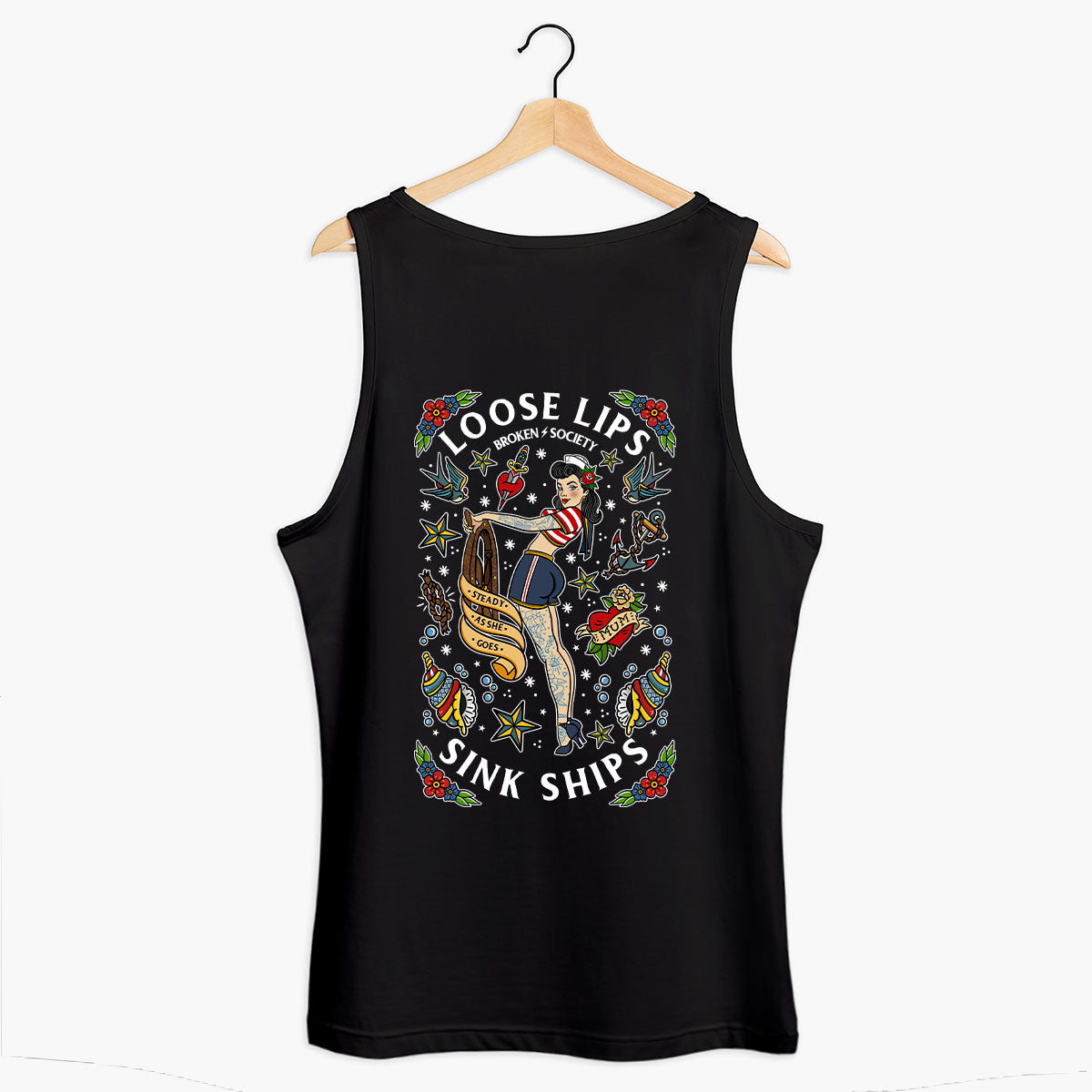 Loose Lips Sink Ships Tank (Unisex)-Tattoo Clothing, Tattoo Tank, 03980-Broken Society