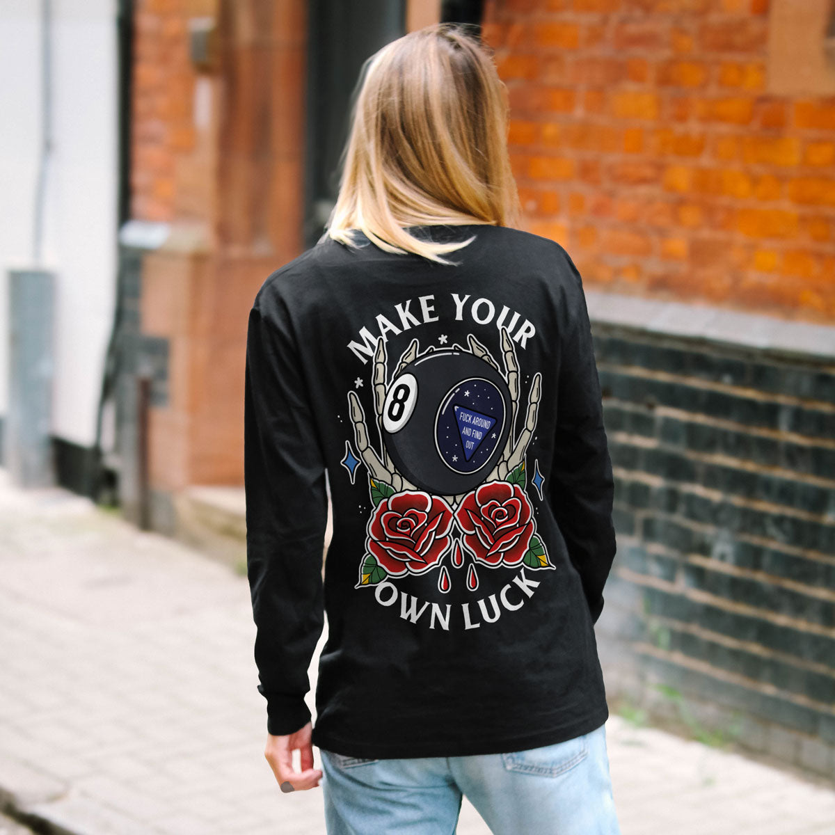Magic 8 Ball Long Sleeve T-Shirt (Unisex)-Tattoo Clothing, Tattoo Long Sleeve T-Shirt, EP185L-Broken Society