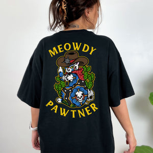 Meowdy Pawtner T-shirt (Unisex)-Tattoo Clothing, Tattoo T-Shirt, N03-Broken Society