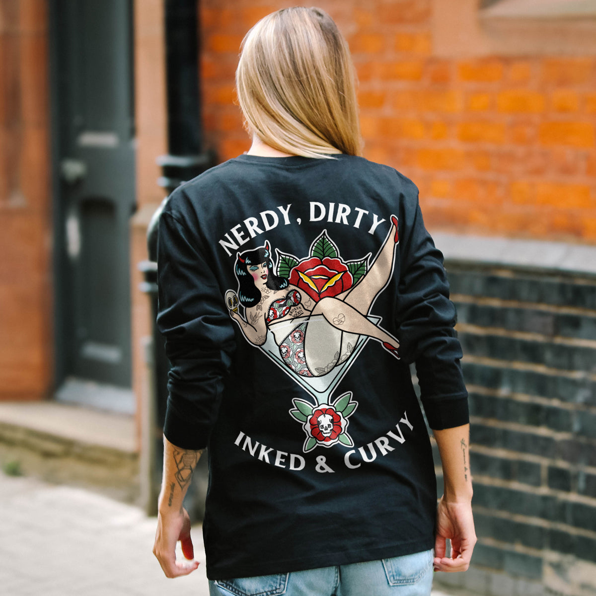 Nerdy Dirty Long Sleeve T-Shirt (Unisex)-Tattoo Clothing, Tattoo Long Sleeve T-Shirt, EP185L-Broken Society