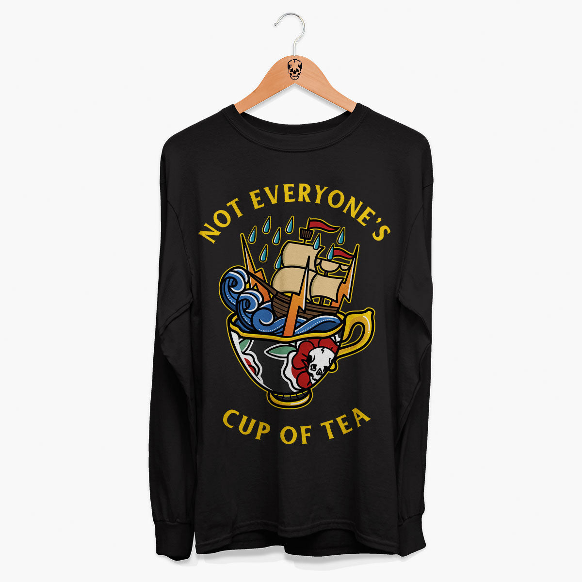 Not Everyone's Cup Of Tea Front Print Long Sleeve T-Shirt (Unisex)-Tattoo Clothing, Tattoo Long Sleeve T-Shirt, EP185L-Broken Society