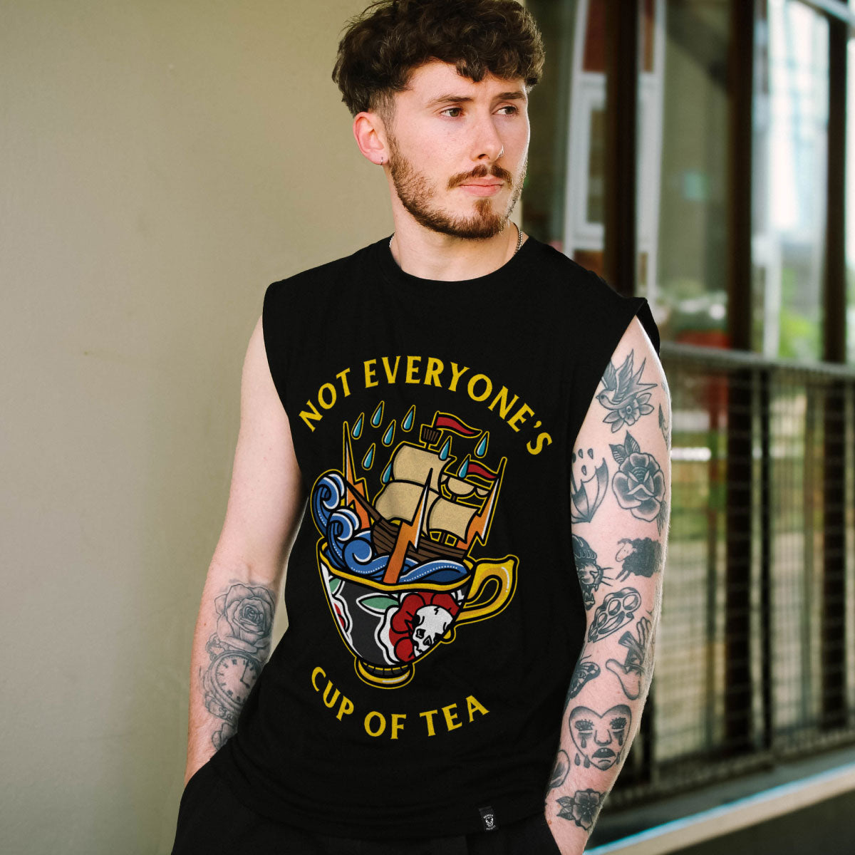 Not Everyone's Cup Of Tea Front Print Sleeveless T-Shirt (Unisex)-Tattoo Clothing, Tattoo Sleeveless T-Shirt, EP01S-Broken Society
