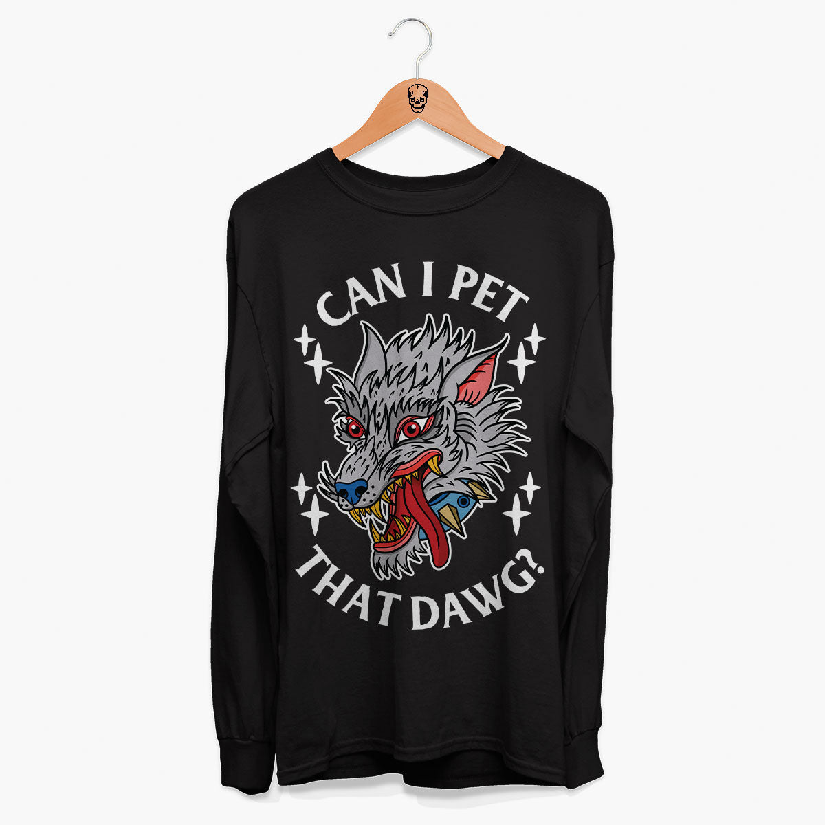 Pet That Dawg Front Print Long Sleeve T-Shirt (Unisex)-Tattoo Clothing, Tattoo Long Sleeve T-Shirt, EP185L-Broken Society
