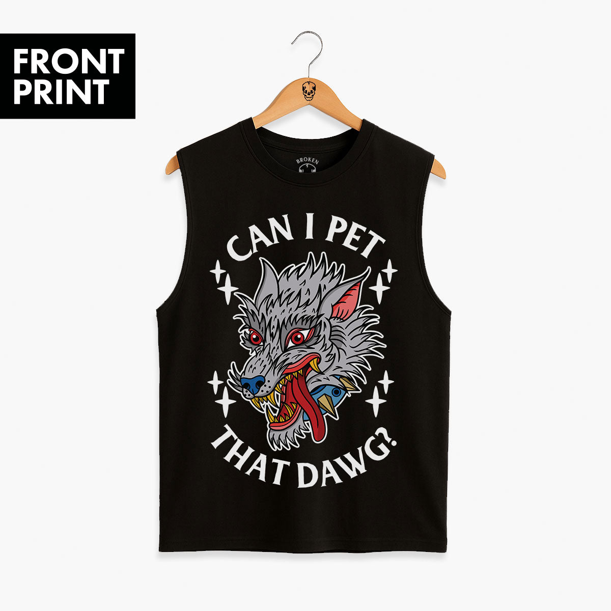 Pet That Dawg Front Print Sleeveless T-Shirt (Unisex)-Tattoo Clothing, Tattoo Sleeveless T-Shirt, EP01S-Broken Society