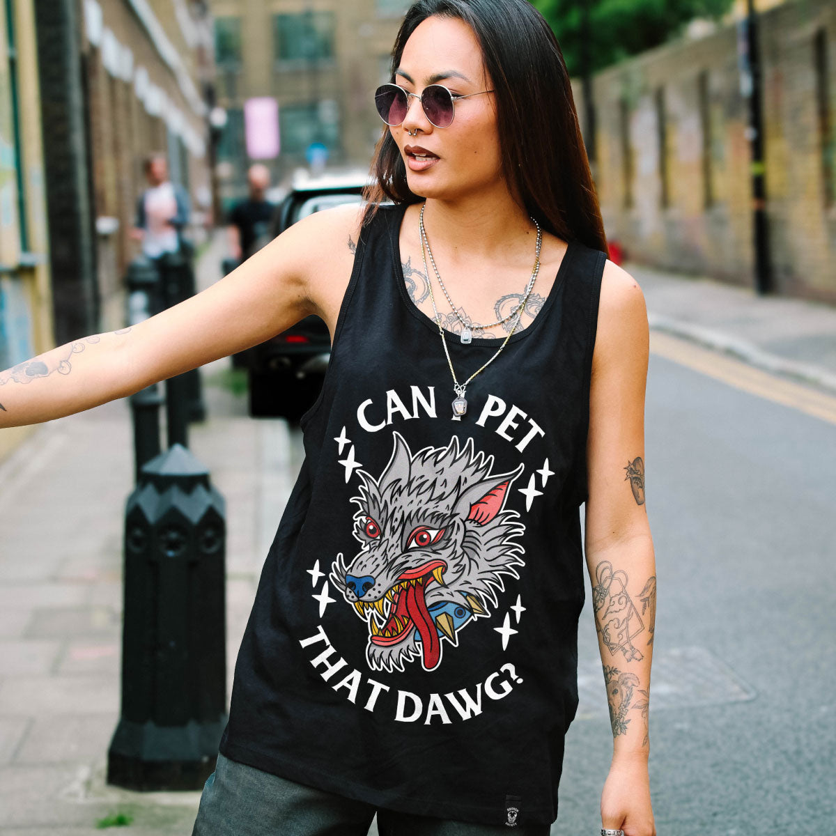 Pet That Dawg Front Print Tank (Unisex)-Tattoo Clothing, Tattoo Tank, 03980-Broken Society