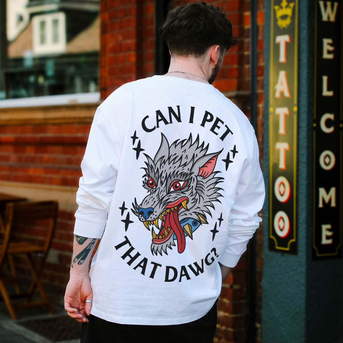 Pet That Dawg Long Sleeve T-Shirt (Unisex)-Tattoo Clothing, Tattoo Long Sleeve T-Shirt, EP185L-Broken Society