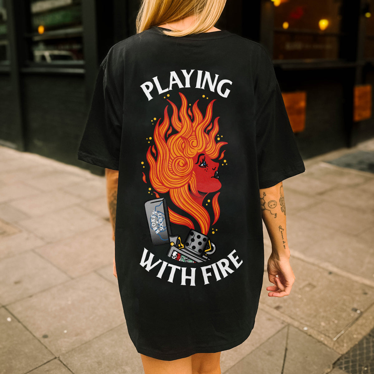 Playing With Fire T-Shirt (Unisex)-Tattoo Clothing, Tattoo T-Shirt, EP01-Broken Society