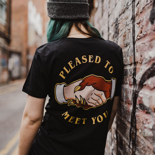 Pleased To Meet You T-Shirt (Unisex)-Tattoo Clothing, Tattoo T-Shirt, N03-Broken Society