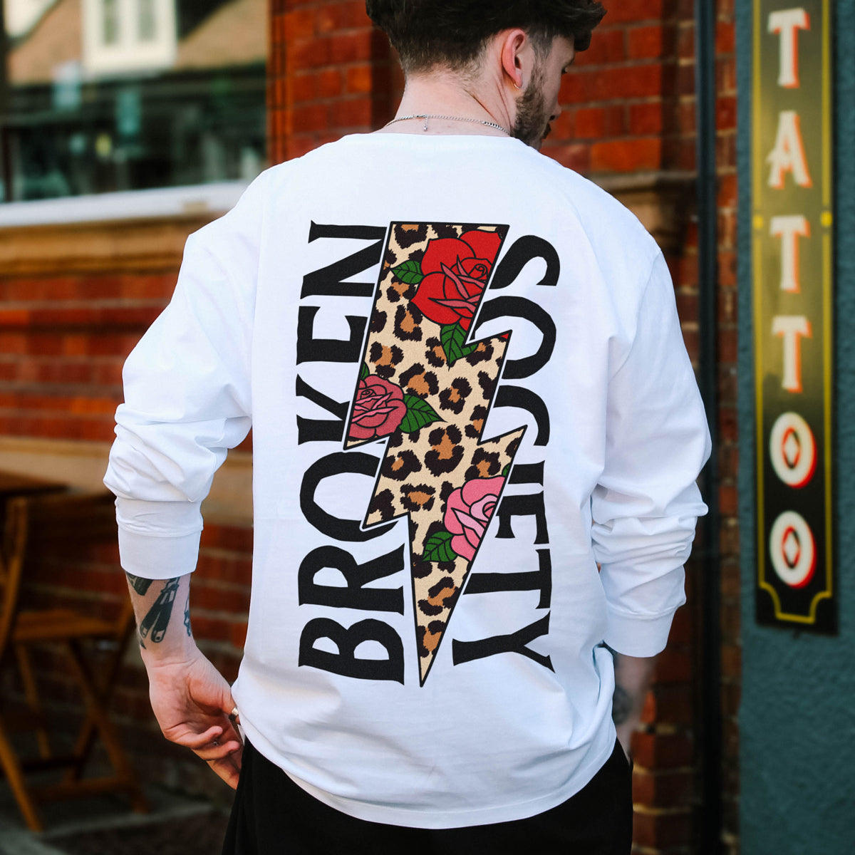 Roses And Animal Print Long Sleeve T-Shirt (Unisex)-Tattoo Clothing, Tattoo Long Sleeve T-Shirt, EP185L-Broken Society