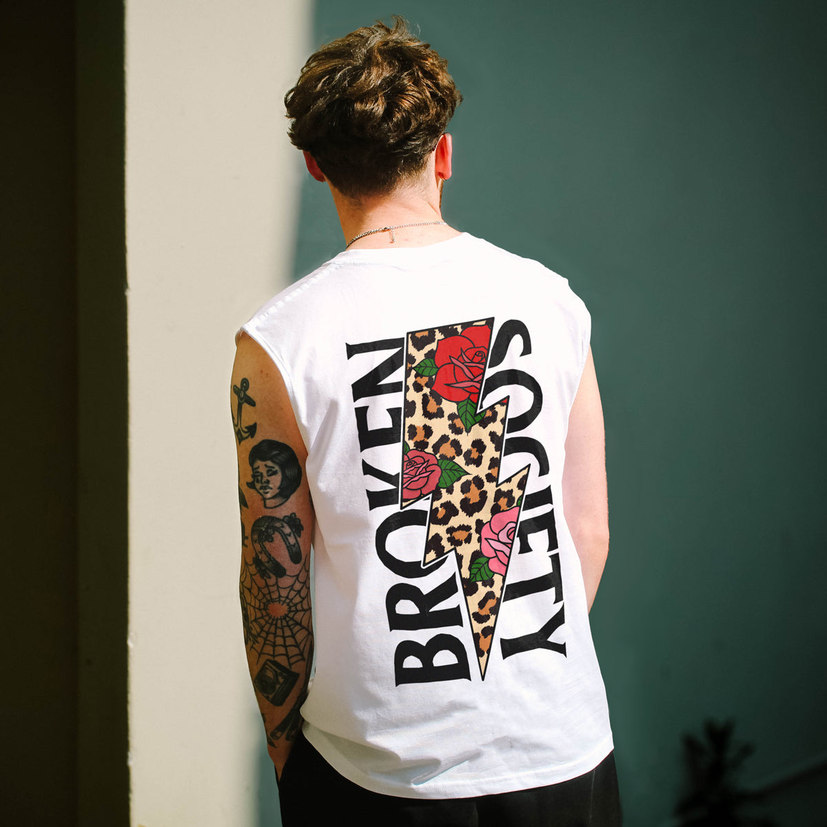 Roses And Animal Print Sleeveless T-Shirt (Unisex)-Tattoo Clothing, Tattoo Sleeveless T-Shirt, EP01S-Broken Society