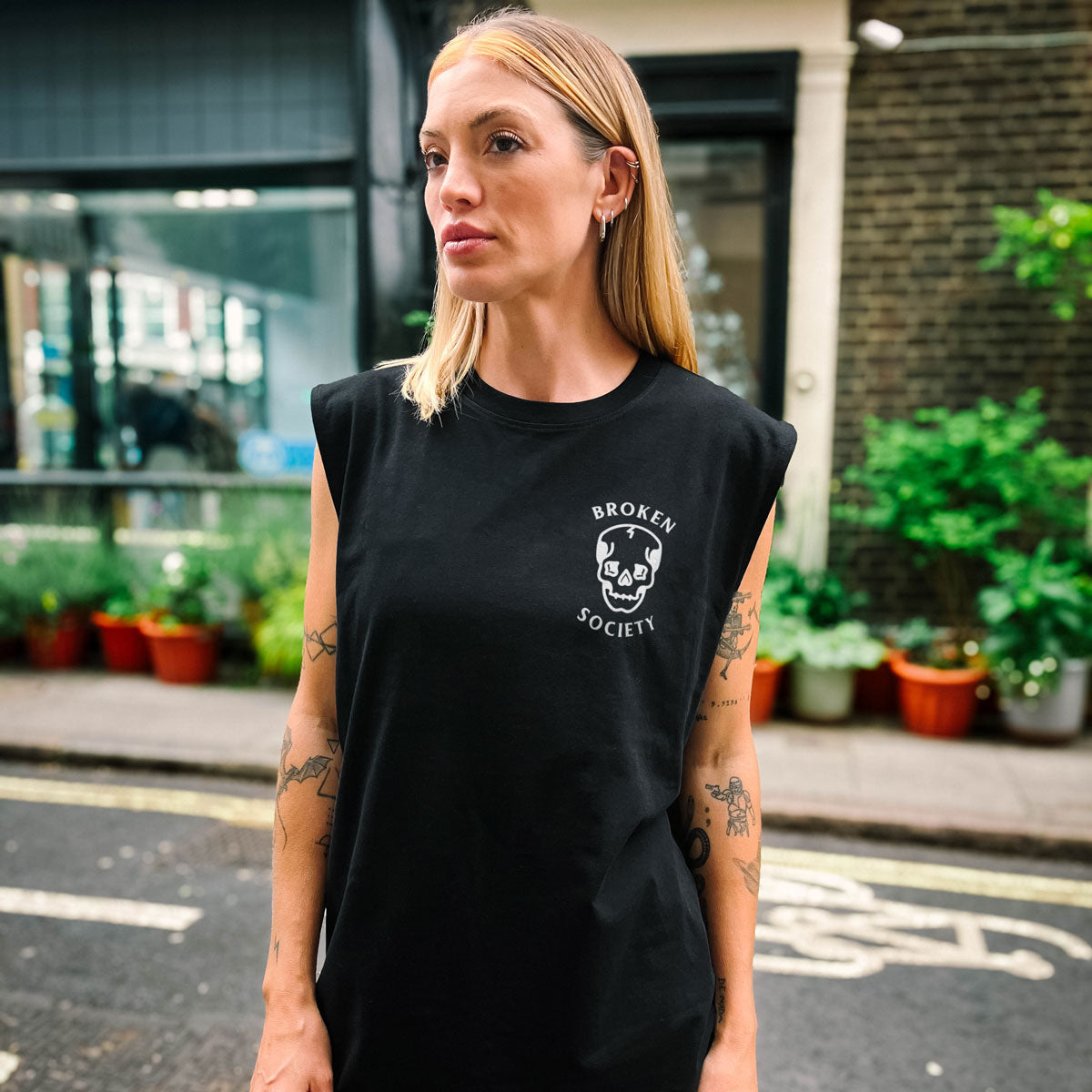 Skull Front Print Sleeveless T-Shirt (Unisex)-Tattoo Clothing, Tattoo Sleeveless T-Shirt, EP01S-Broken Society