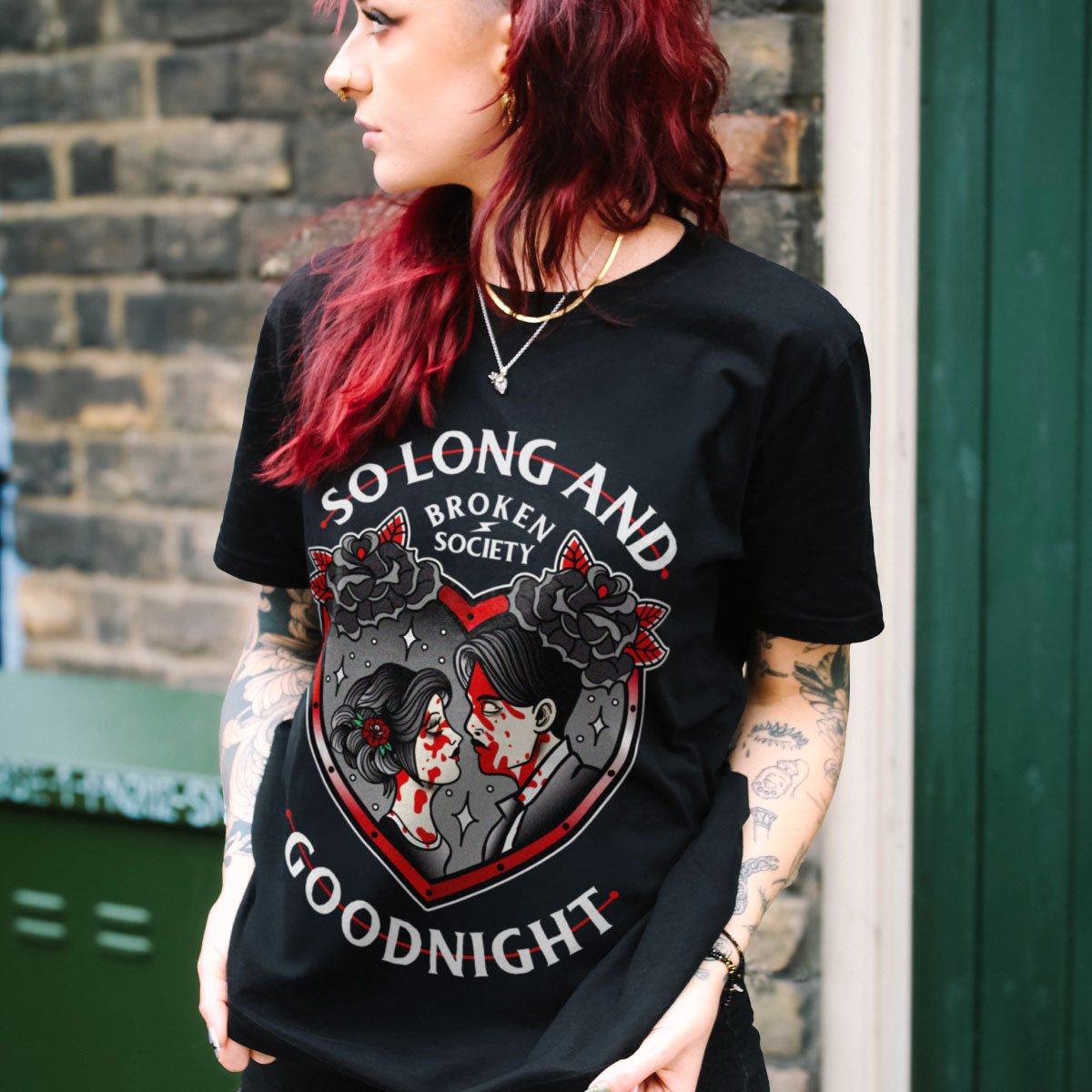 So Long And Goodnight Front Print T-Shirt (Unisex)-Tattoo Clothing, Tattoo T-Shirt, EP01-Broken Society