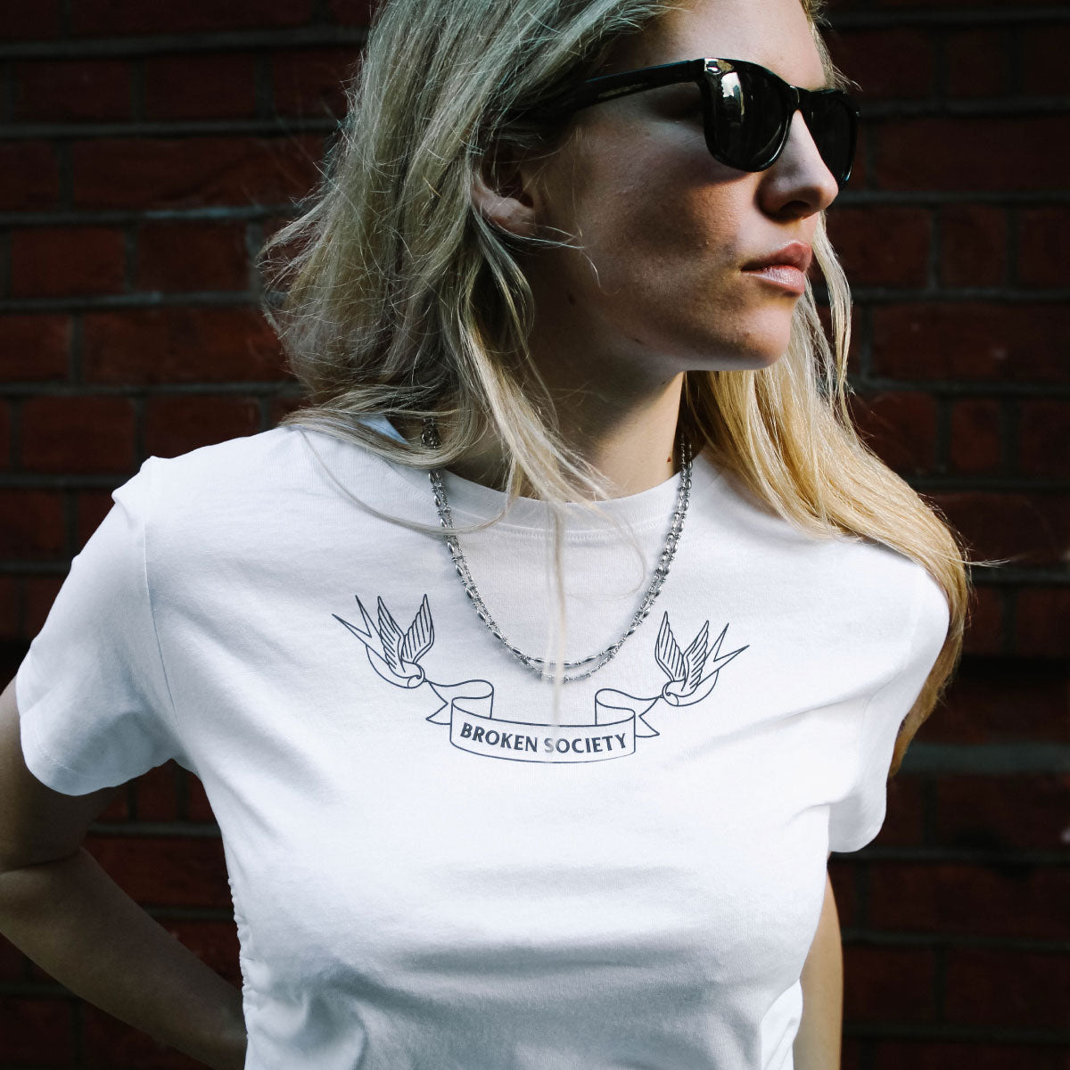 Swallows Ruched Tie Crop T-Shirt-Tattoo Clothing, Ruched Tie Detail Crop T-Shirt, TR069-Broken Society