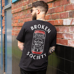 Tattoo Brew Back Print T-shirt (Unisex)-Tattoo Clothing, Tattoo T-Shirt, N03-Broken Society