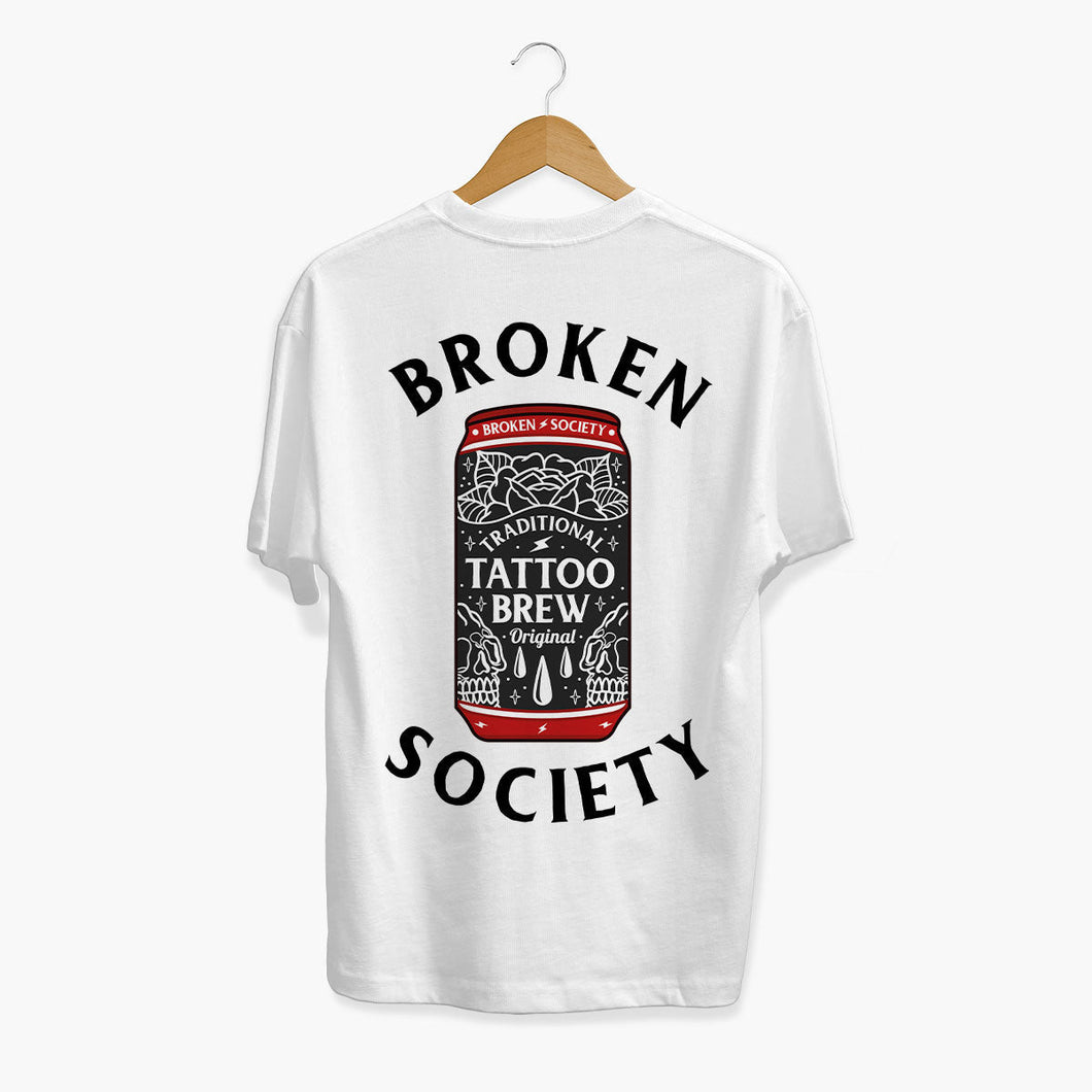 Tattoo Brew Back Print T-shirt (Unisex)-Tattoo Clothing, Tattoo T-Shirt, N03-Broken Society