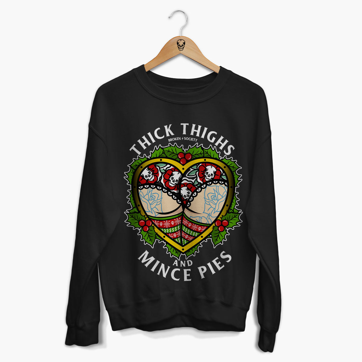 Thick Thighs Mince Pies Christmas Jumper (Unisex)-Tattoo Clothing, Tattoo Sweatshirt, JH030-Broken Society