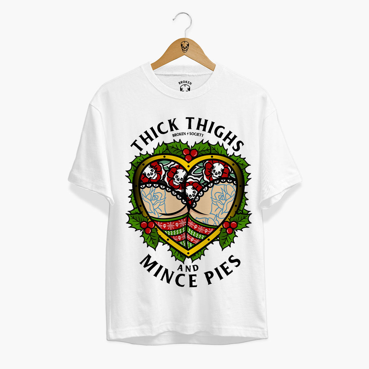 Thick Thighs Mince Pies Christmas T-Shirt (Unisex)-Tattoo Clothing, Tattoo T-Shirt, EP01-Broken Society