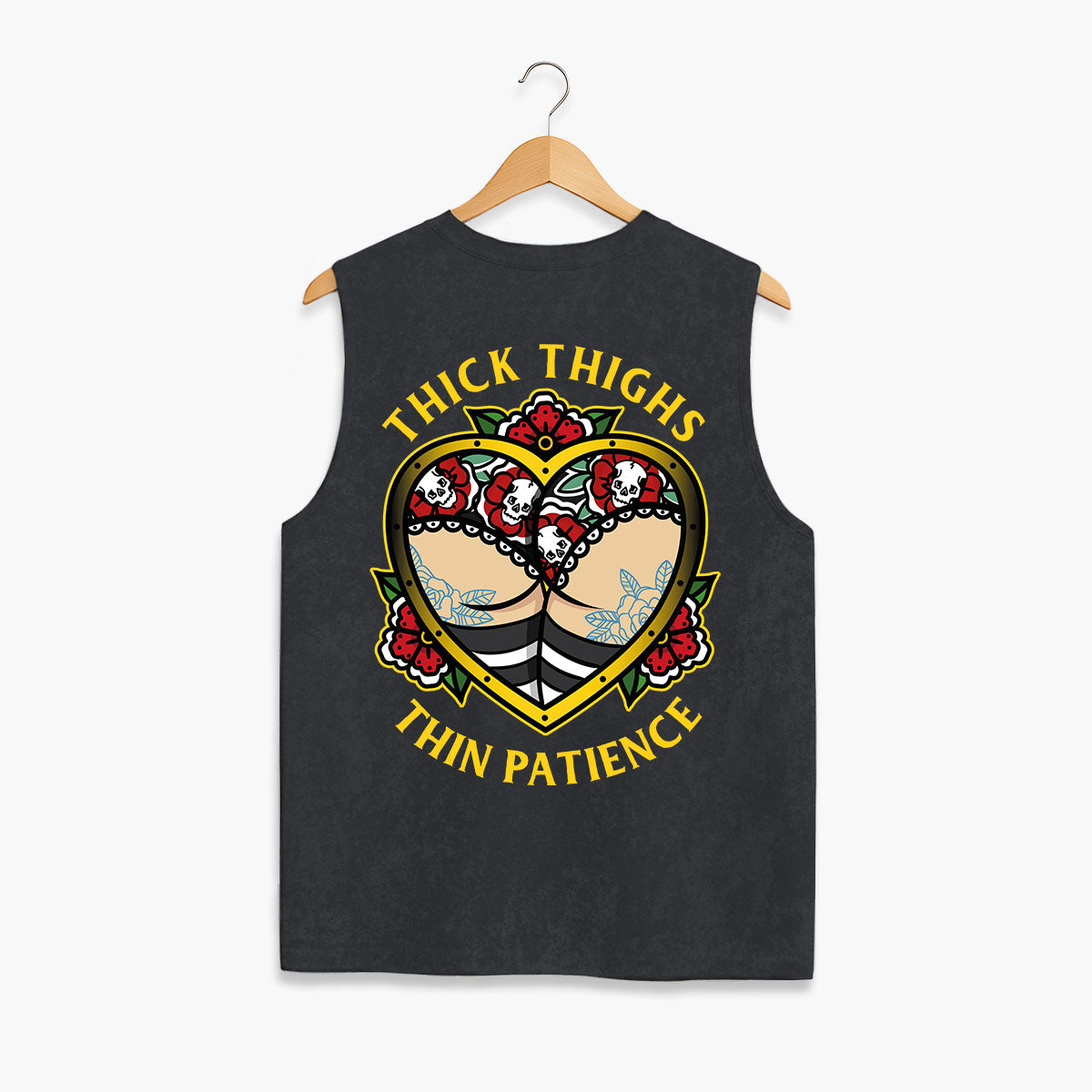 Thick Thighs Thin Patience Sleeveless T-Shirt (Unisex)-Tattoo Clothing, Tattoo Sleeveless T-Shirt, EP01S-Broken Society
