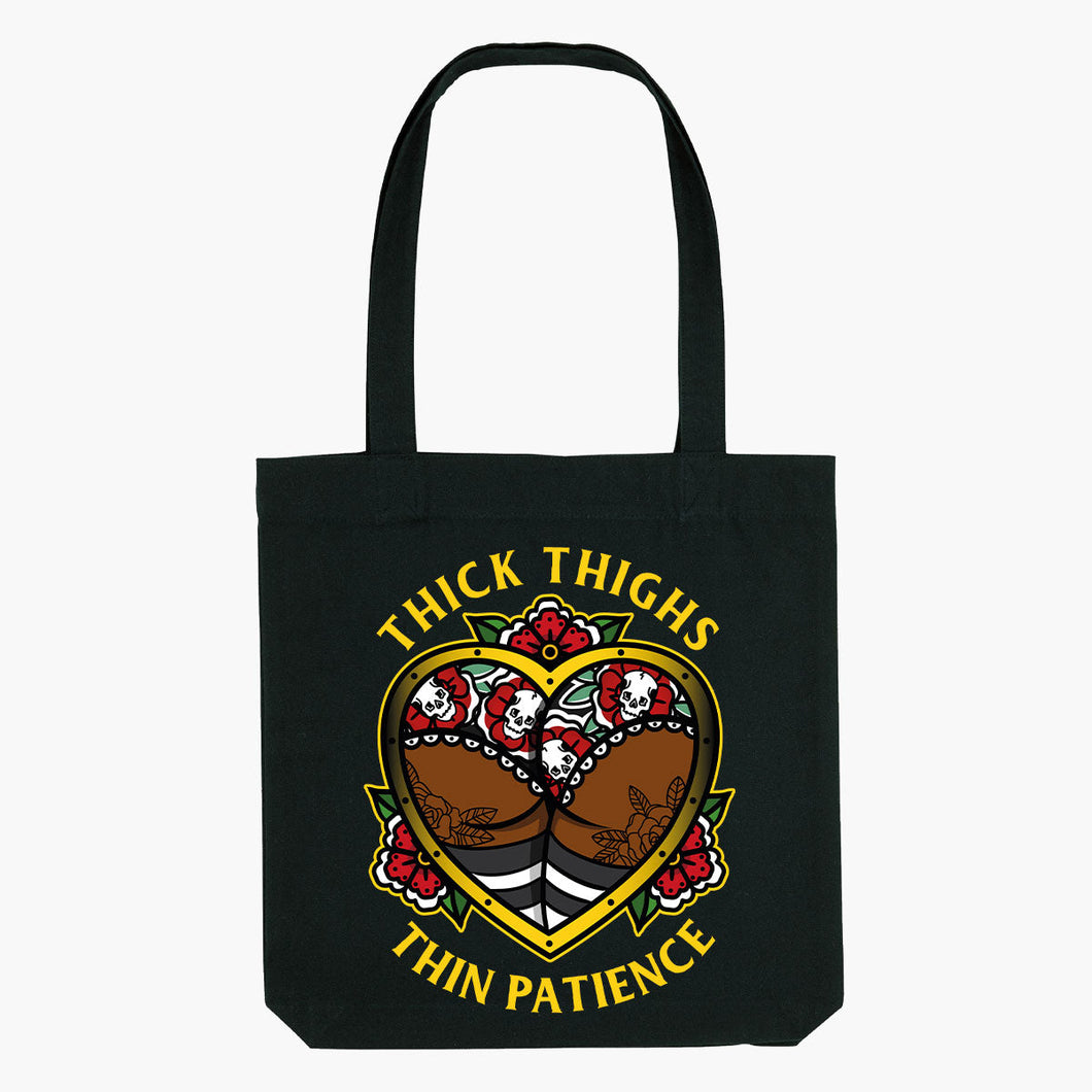 Thick Thighs Thin Patience Strong-As-Hell Tote Bag-Tattoo Apparel, Tattoo Accessories, Tattoo Gift, Tattoo Tote Bag-Broken Society