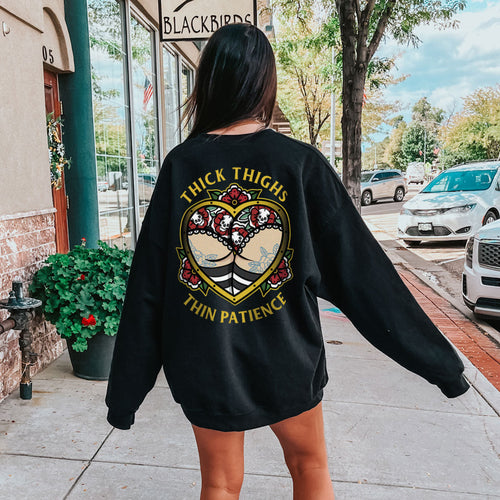 Thick Thighs Thin Patience Sweatshirt (Unisex)-Tattoo Clothing, Tattoo Sweatshirt, JH030-Broken Society