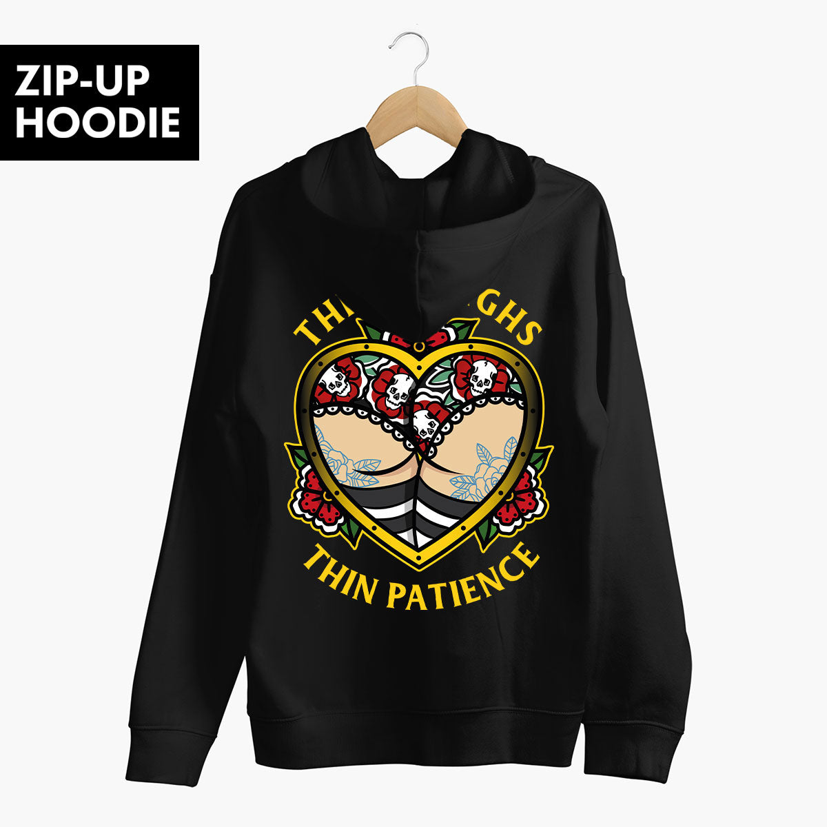 Thick Thighs Thin Patience Zip-Up Hoodie (Unisex)-Tattoo Clothing, Tattoo Zip-Up Hoodie, JH050-Broken Society