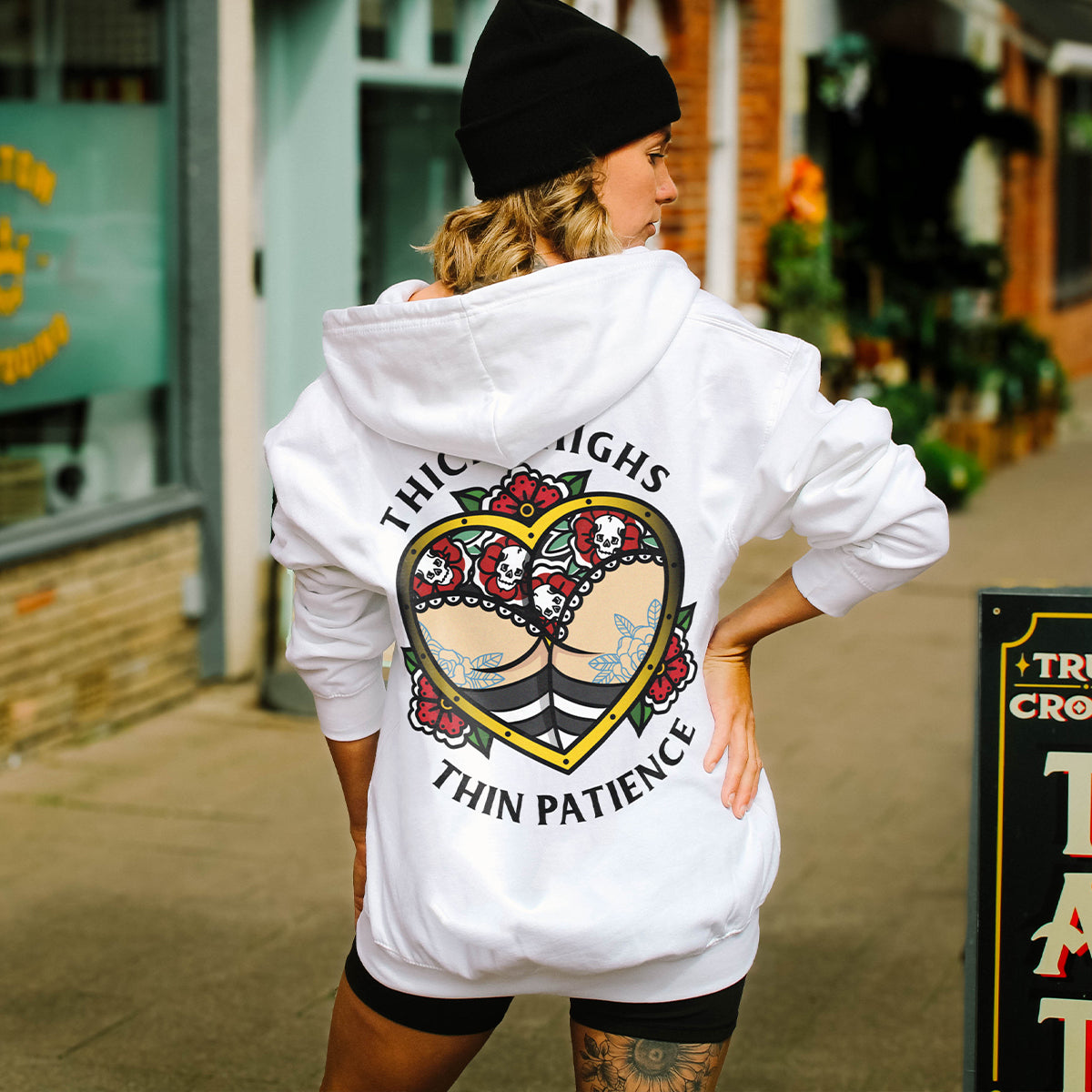 Thick Thighs Thin Patience Zip-Up Hoodie (Unisex)-Tattoo Clothing, Tattoo Zip-Up Hoodie, JH050-Broken Society