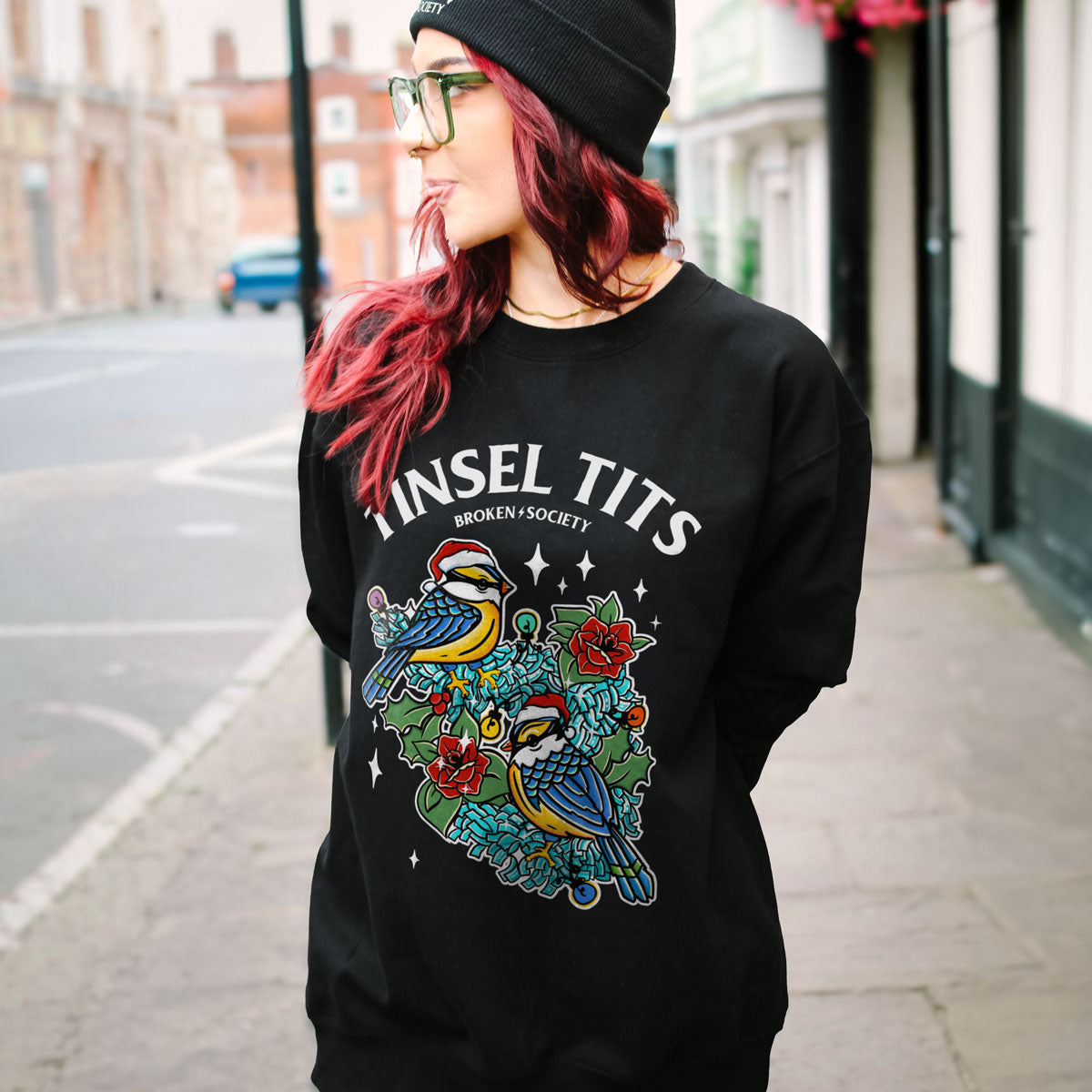 Tinsel Tits Christmas Jumper (Unisex)-Tattoo Clothing, Tattoo Sweatshirt, JH030-Broken Society