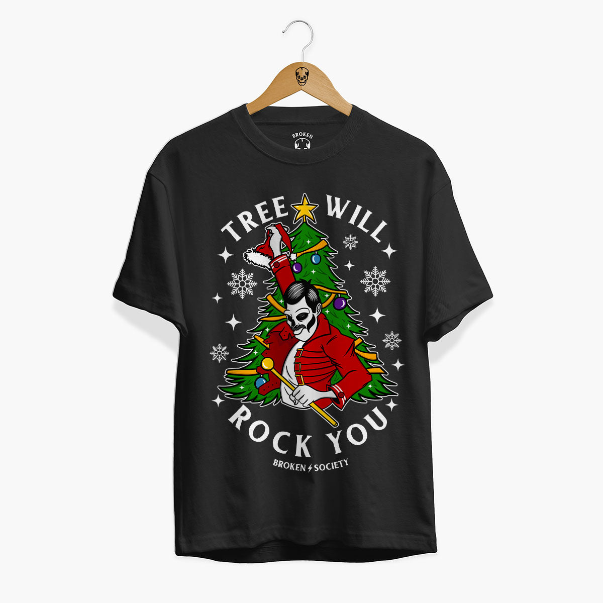 Tree Will Rock You Christmas T-Shirt (Unisex)-Tattoo Clothing, Tattoo T-Shirt, EP01-Broken Society