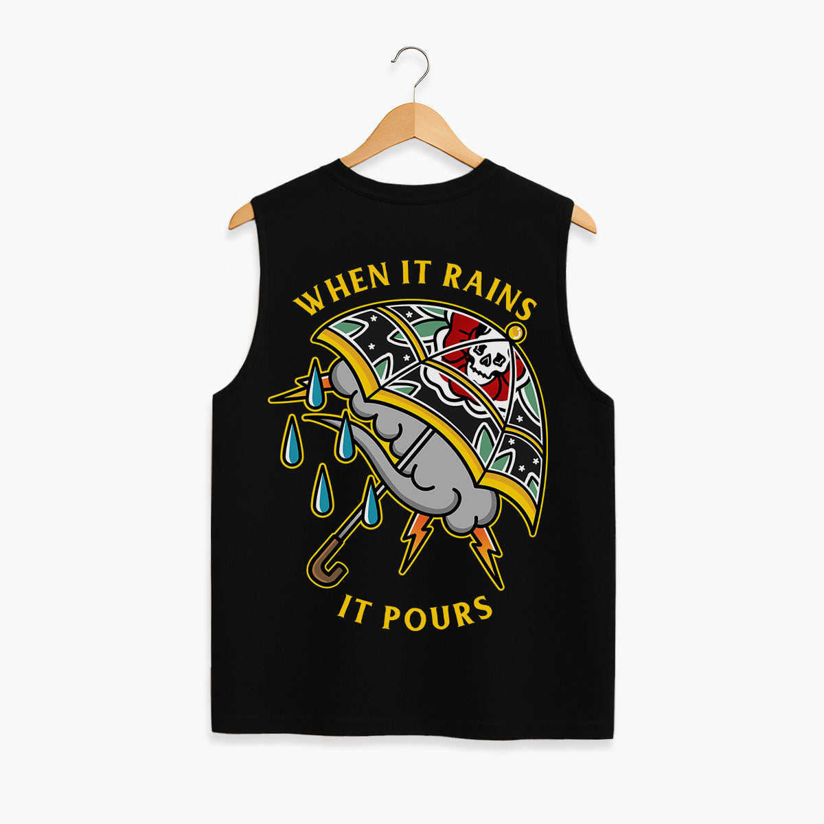 When It Rains It Pours Sleeveless T-Shirt (Unisex)-Tattoo Clothing, Tattoo Sleeveless T-Shirt, EP01S-Broken Society